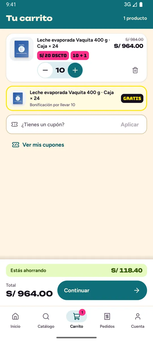 Carrito de la bodega con la bonificación GRATIS y Estás ahorrando
