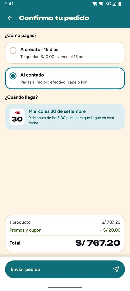 Confirmar pedido: a crédito o al contado y cuándo llega