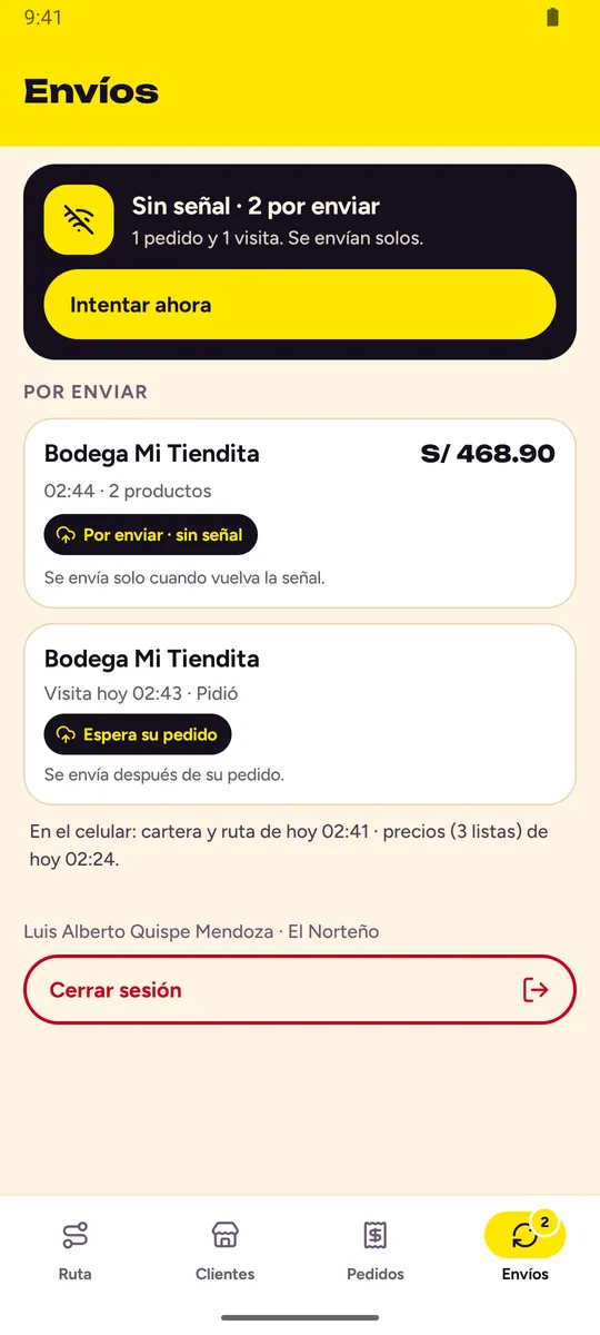 Sin señal: 2 por enviar, se envían solos